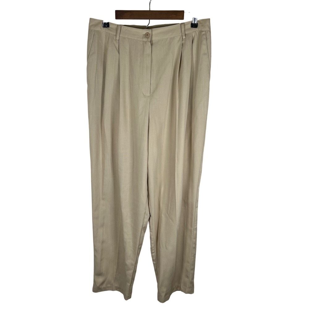 Vintage Sag Harbor Women's Straw‎ Tan Pleated Waist Straight Leg Pants Size 16 W